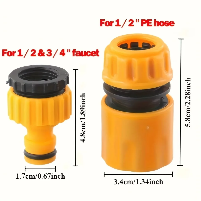 6-piece set, including 3/ 4inch and 1/ 2inch universal hose quick connectors and threaded faucet adapters, suitable for outdoor
