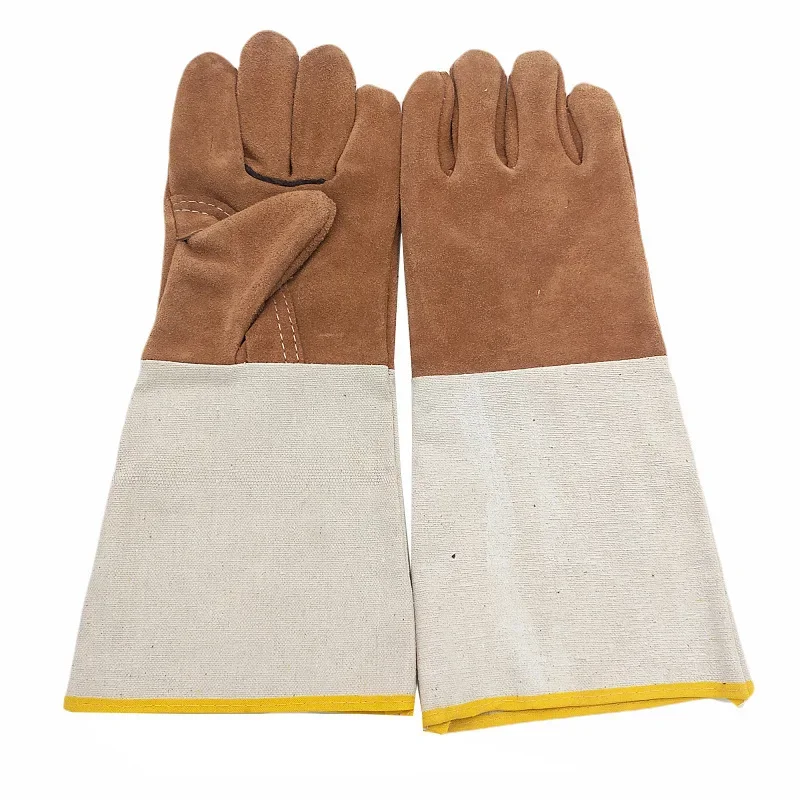 Welding Gloves Leather Long Wear-resistant Welding Welder Protective Gloves Canvas Sleeve Fur Pets Garden Gloves Work Safety