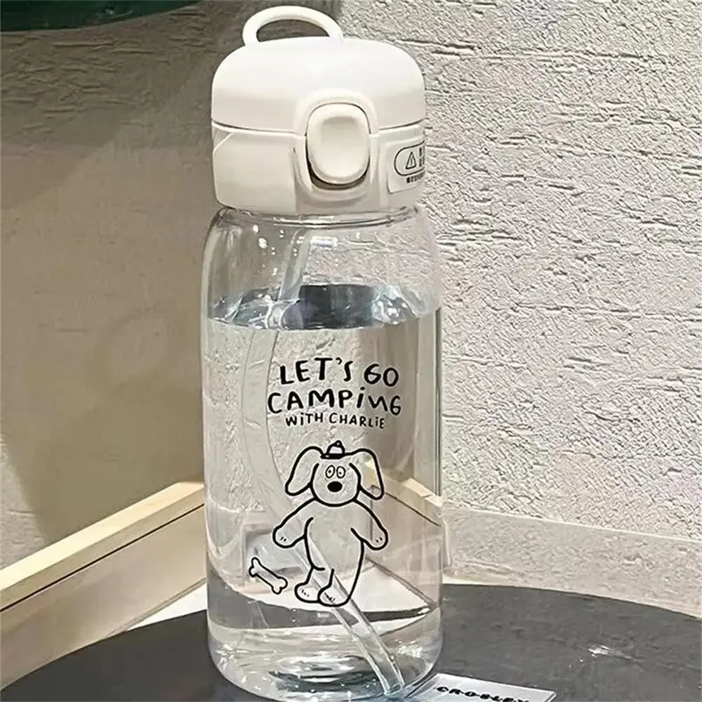 1 Transparent Creative Plastic Water Bottle Bouncing Straw Sports Cup Outdoor Travel Portable Water Bottle