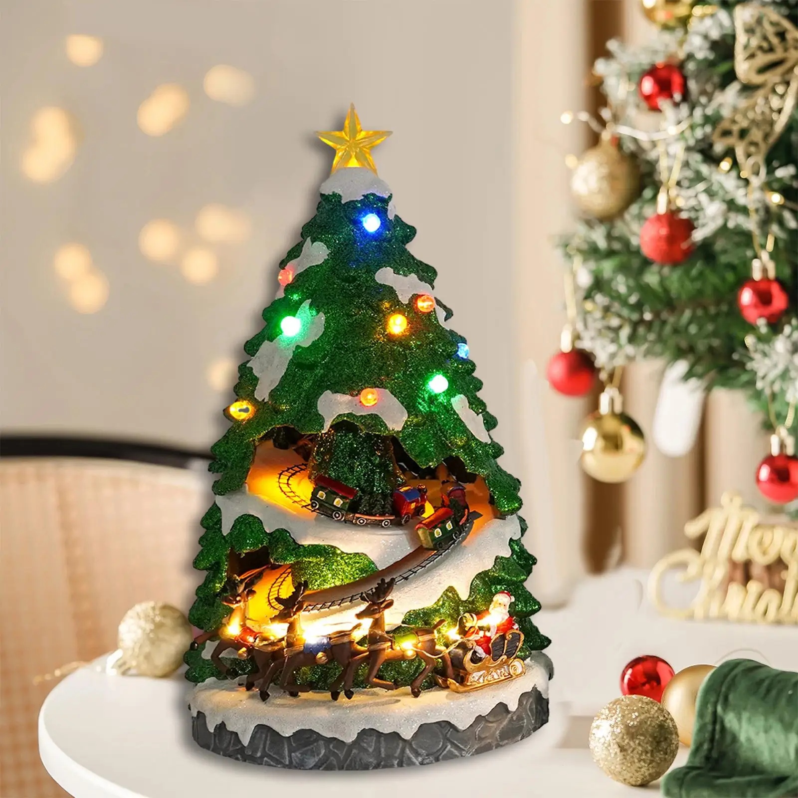 2023 Resin Christmas Tree Lighted Ornaments with Music Christmas Decorations for Christmas Shelf Party Holiday Decoration