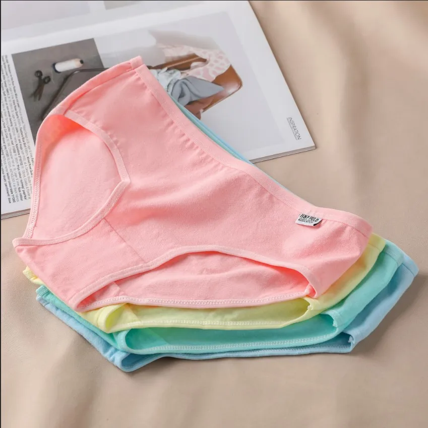 10Pcs High-Quality Cotton Panties Candy Color Underwear Womens Comfortable Mid-waist Breathable Underpanties Sexy Women Briefs