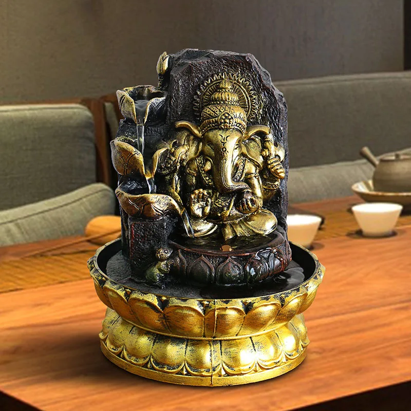 Hindu Lord Ganesha Statue, Indoor Water Fountain Led Waterscape Home Decoration Lucky Feng Shui Ornaments Air Humidifier