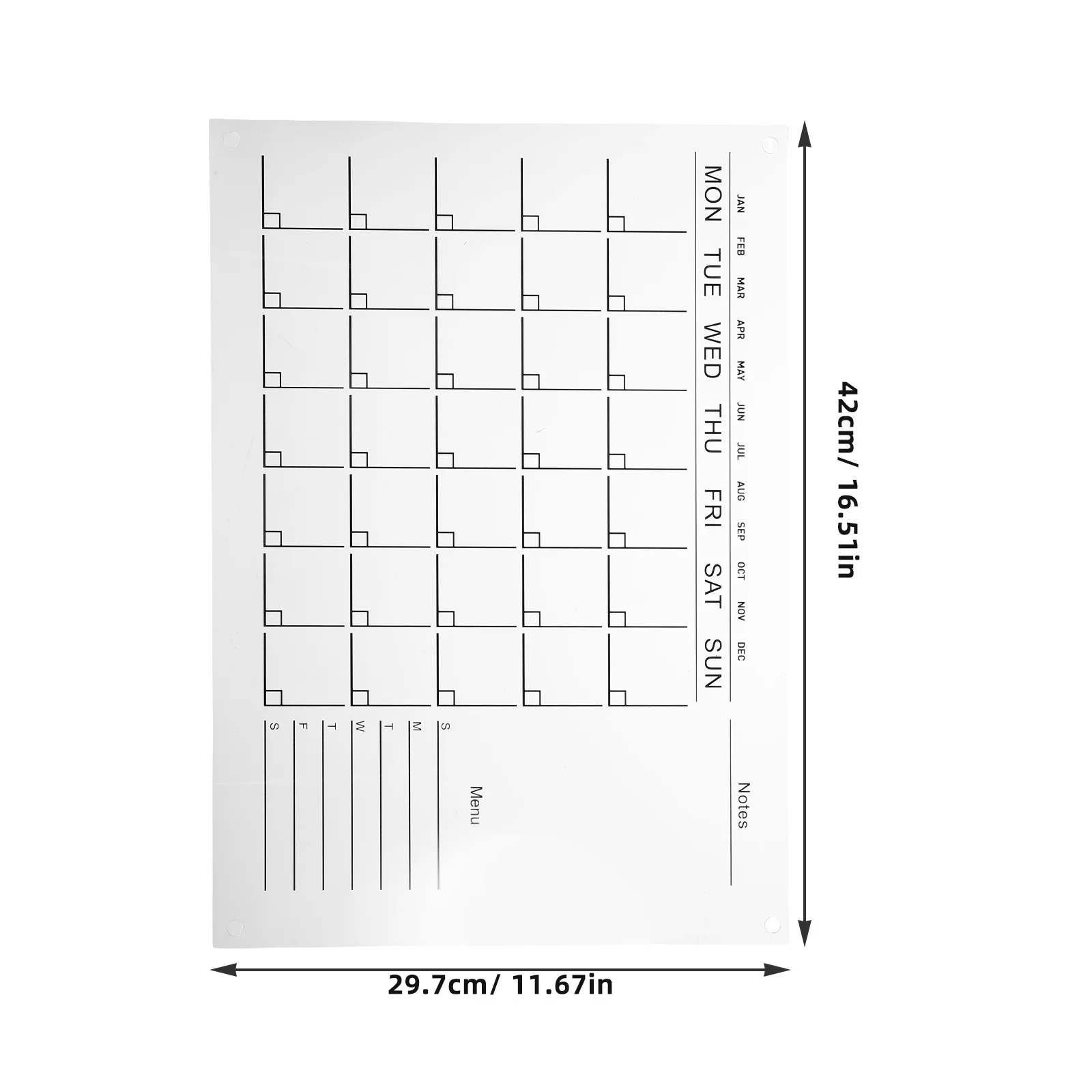 مجموعة واحدة من تقويم الأكريليك الشفاف والمسح الجاف ولوحة بيضاء أسبوعية مثبتة على الحائط لتخطيط المطبخ البسيط