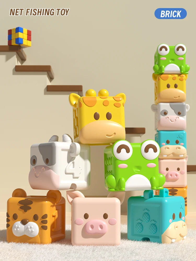 Baby Weiche Bausteine Spielzeug Weiche Zahnen Spielzeug für Babys 3D Cube Tier Bad Spielzeug Baby Frühe Pädagogische Passenden Sensorischen Spielzeug – Detail 1