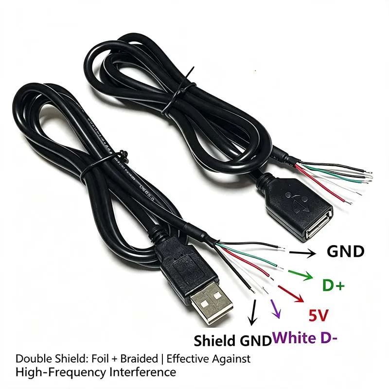 5PCS Shielded USB Cable (Male to Female) for Mouse and Keyboard—4-Core Shielded Data Cable