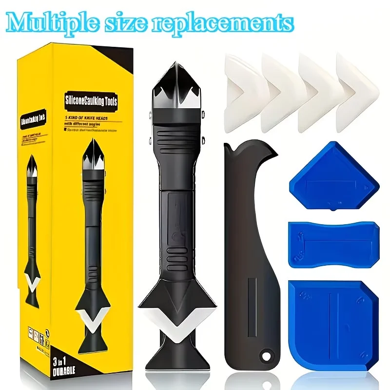 

Silicone Scraper Sealant Smooth Remover Tool Set 9 in 1 Floor Caulk Finisher Grout Kit Glass Glue Angle Scraper Set Accessories