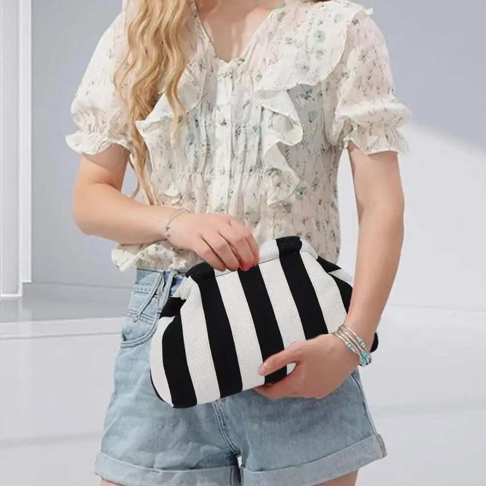 Women Handbag Colorblock Knitted Women Bag Large Mouth Cosmetic Cellphone Keys Stoarge Pouch Summer Beach Clutch Lady Purse