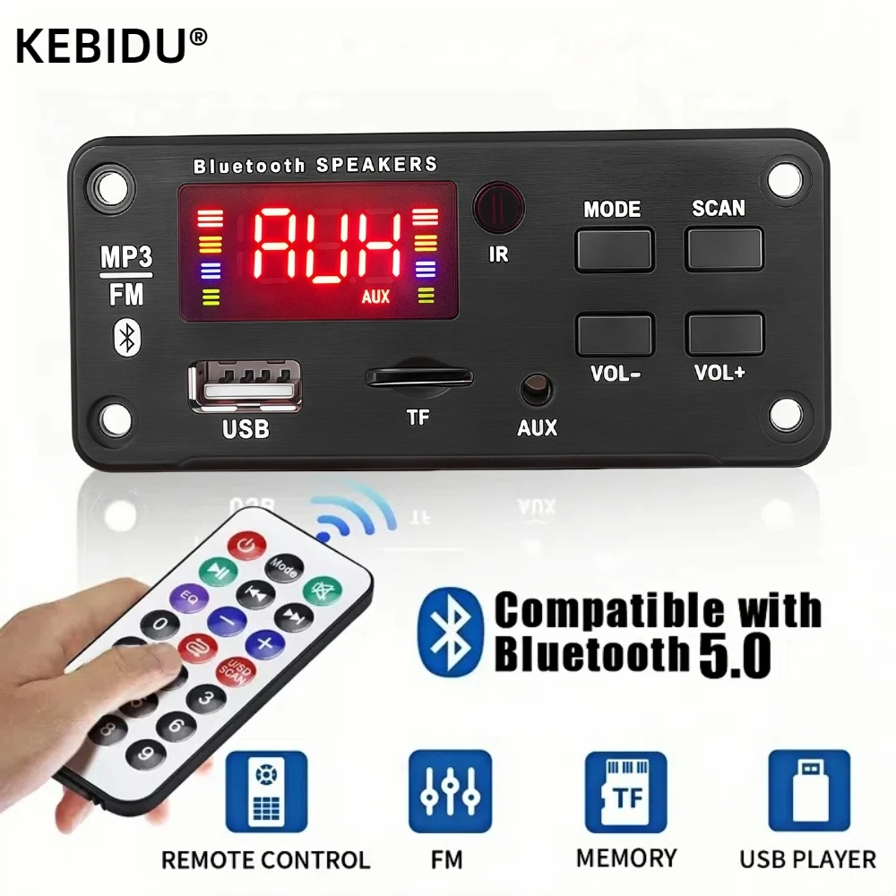 DC 12V Bluetooth 5.0 MP3 Decoding Board with Digital AMP HiFi Stereo 20W Amplifier Module AUX USB FM Handsfree For Music Speaker