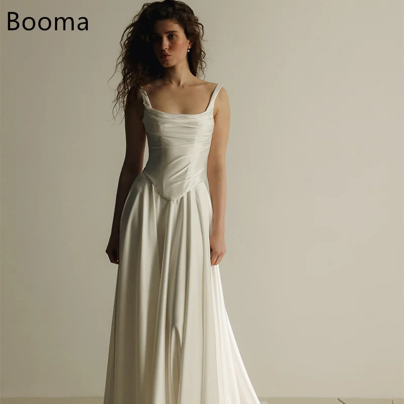 

Booma A-Line Simple Spaghetti Strap Wedding Dresses Sleeveless Satin Long Pleat Elegant Brides Gown Custom Made 2025