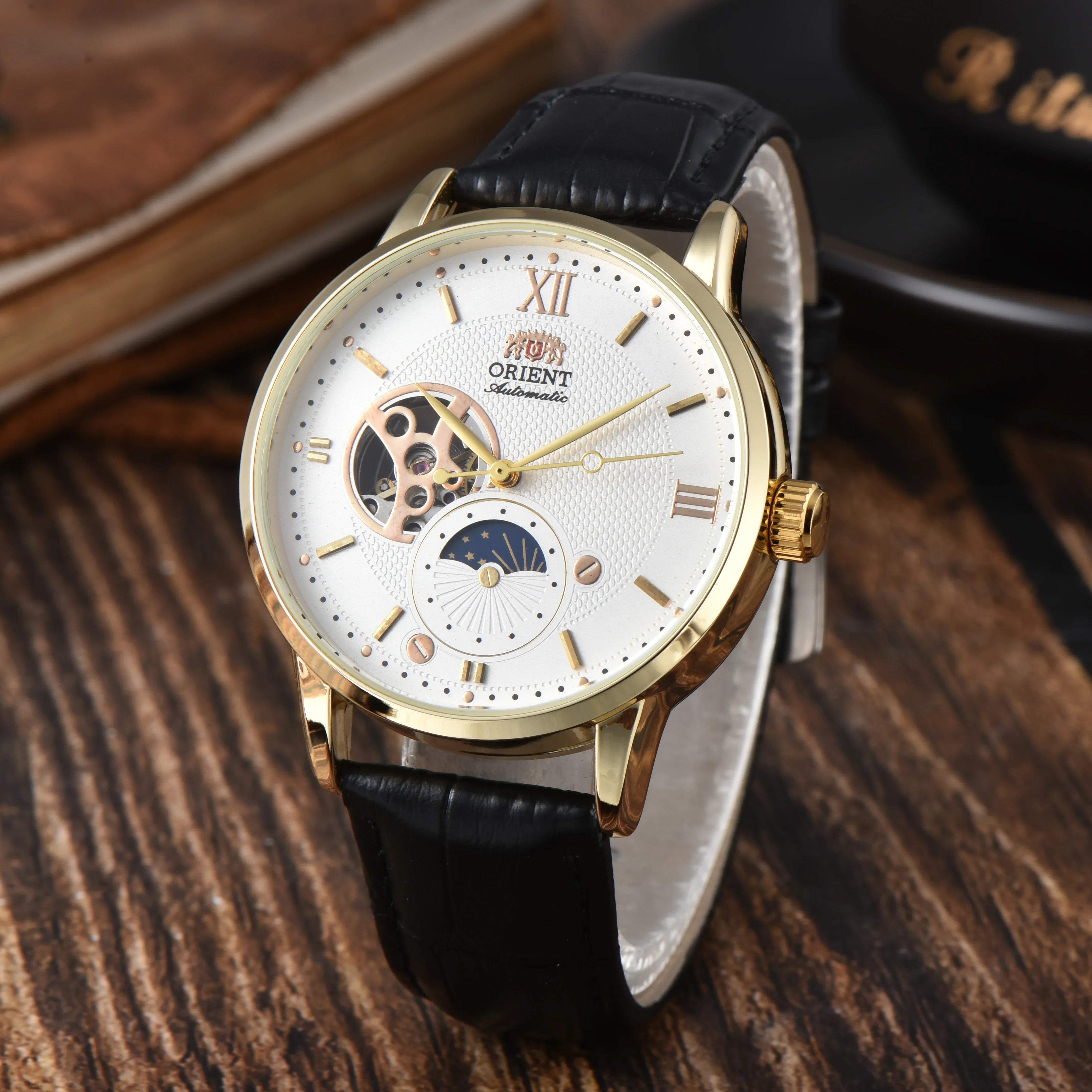 Orient Mechanical Unisex Automático Hora Mundial Función Completa Correa de Cuero Resistente al A Prueba de Agua Serie Star