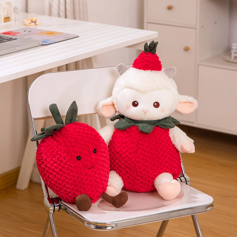 2-Größen, süßes Erdbeer-Schaf-Plüschtier, gefüllt, kreatives Obst, Tierbaby, kuschelige Hasenpuppe für Kinder, Überraschungs-Geburtstagsgeschenk