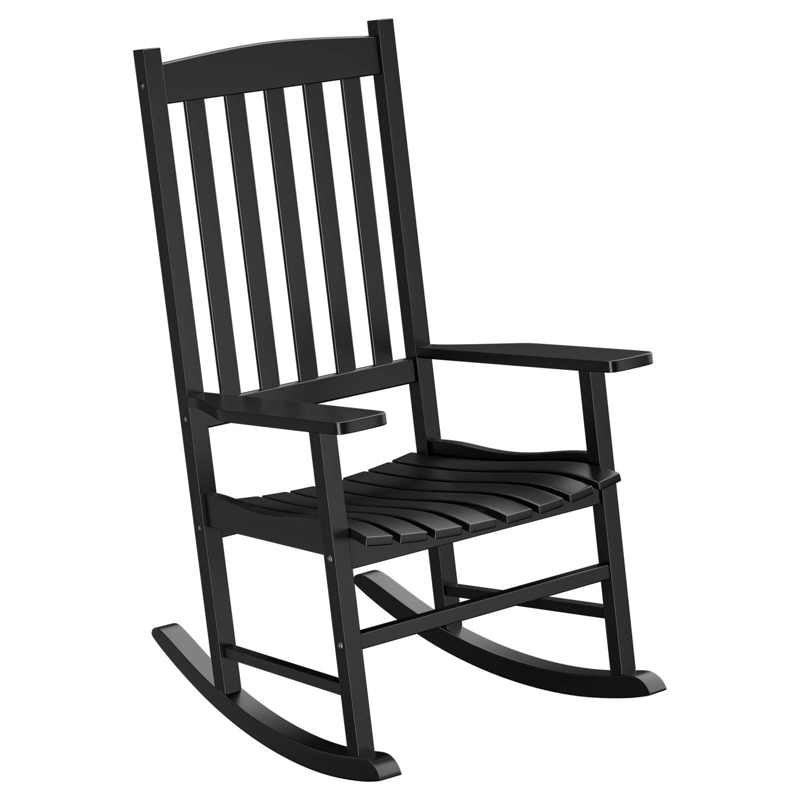 

Outdoor Rocking Chair Patio Wooden Rocking Chair with High Back & Armrests Black