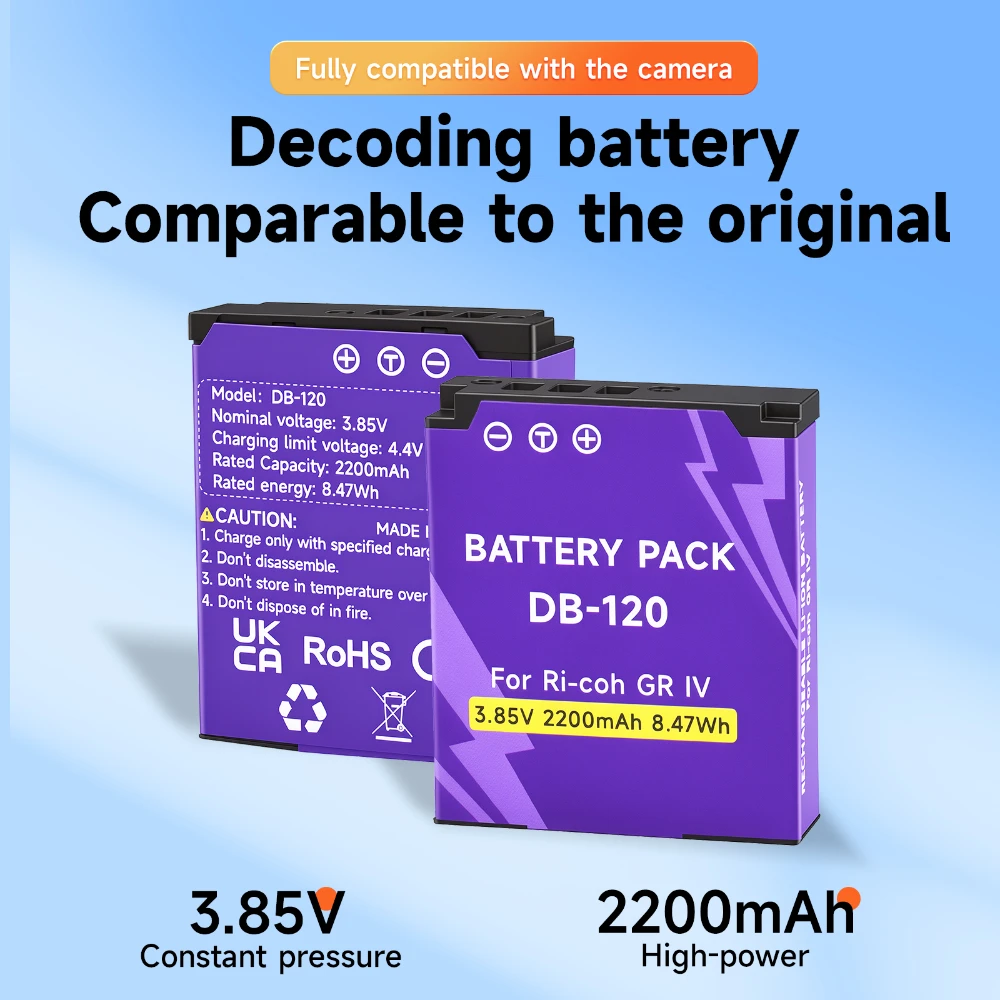 2200mAh for DB-120 Battery for Ricoh GR IV GRIV GR4 BJ-12 DB 120 Camera Battery with LCD USB 3-Slots Charger Digital Accessories