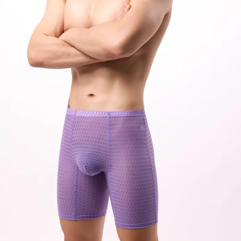 

Extended Men's Boxy Underwear Summer Jacquard Lace Ulta-thin High Elastic Quick Dry Cool Feel Sports Leg Trunks Sissy Underpants