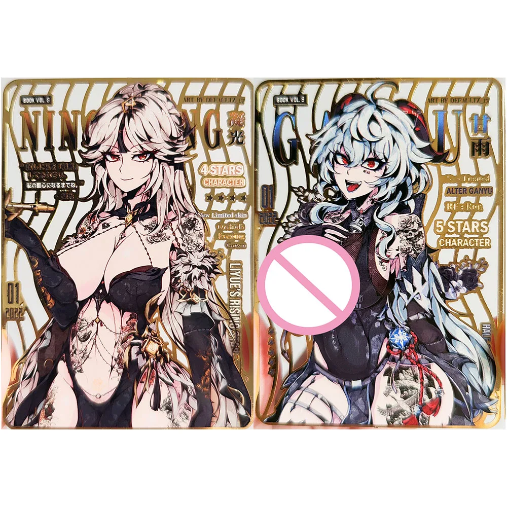 Anime diosa historia DIY ACG Raiden Shogun Yelan Hu Tao Yae Miko Ganyu Ningguang juguete de tarjeta coleccionable de Metal para niño regalo de cumpleaños