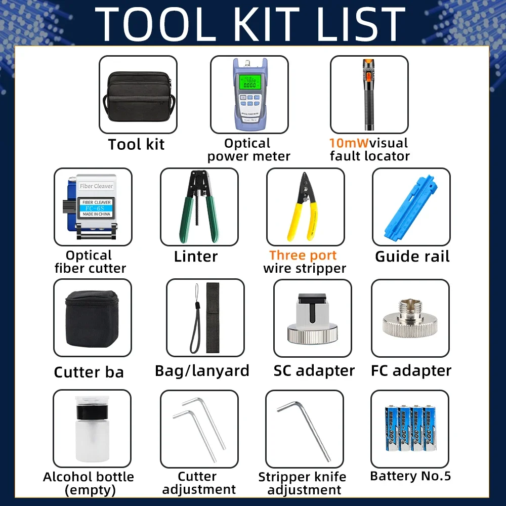 SAIVXIAN FTTH Fiber Optic Tool Kit with -70~+10dBm Optical Power Meter 10MW Visual Fault Locator FC-6S clever full set