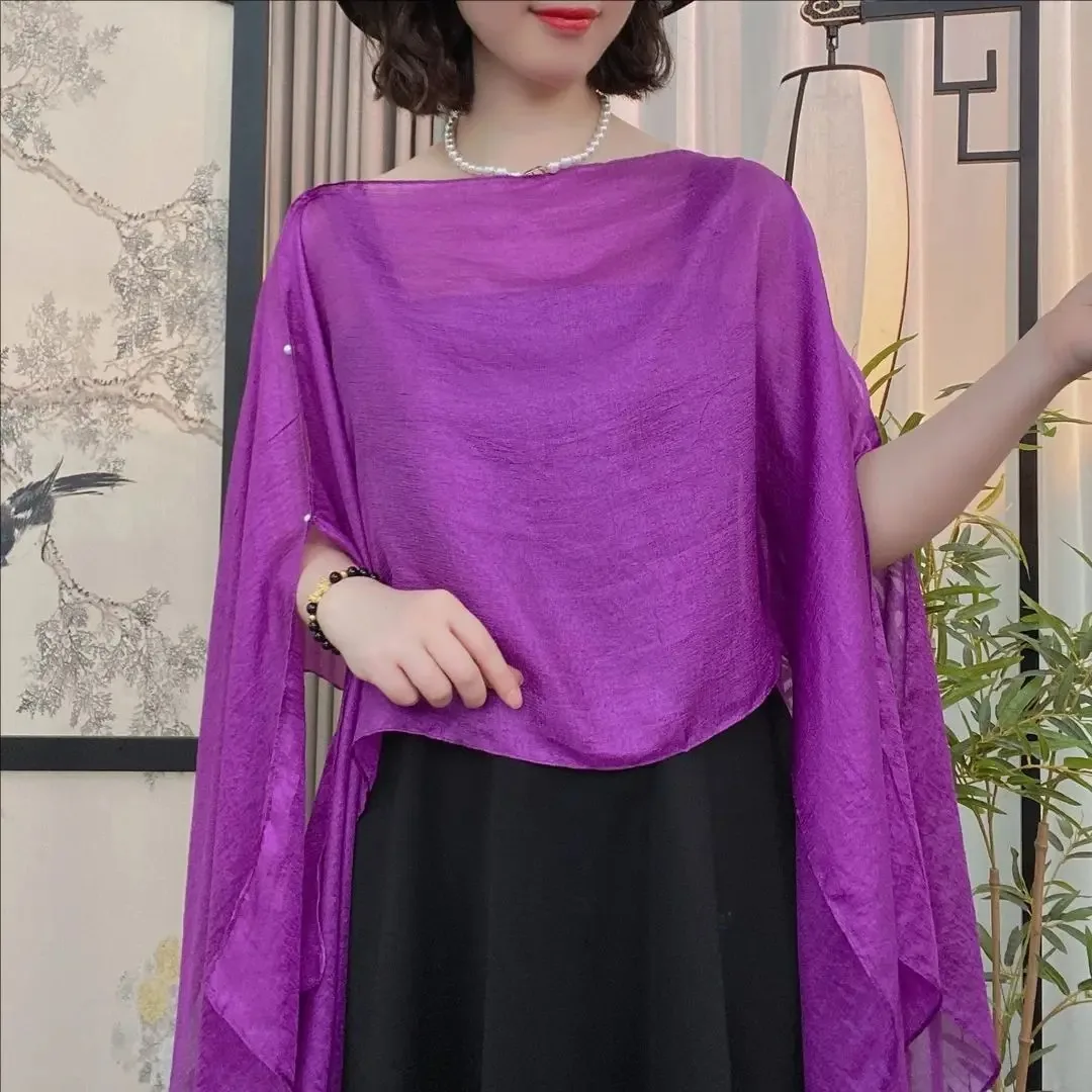 

Summer Cloak solid color sunscreen shawl fashion versatile pullover silk scarf travel vacation air-conditioned shirt women Cape2