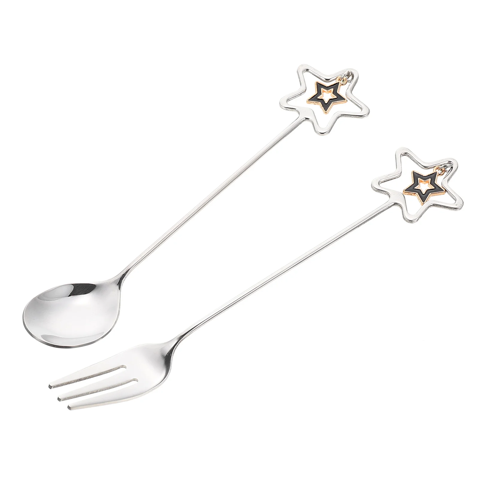 

1 Set Of Stars Spoons Forks Stainless Steel Resin Dessert Ice Cream Coffee Spoon Multipurpose Eating Utensils Party Tableware