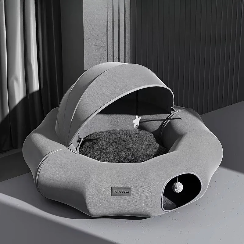 Cat Tunnel Donut Toy – Collapsible Pet Play Tunnel with Sleeping Nest for Kitten Exercise