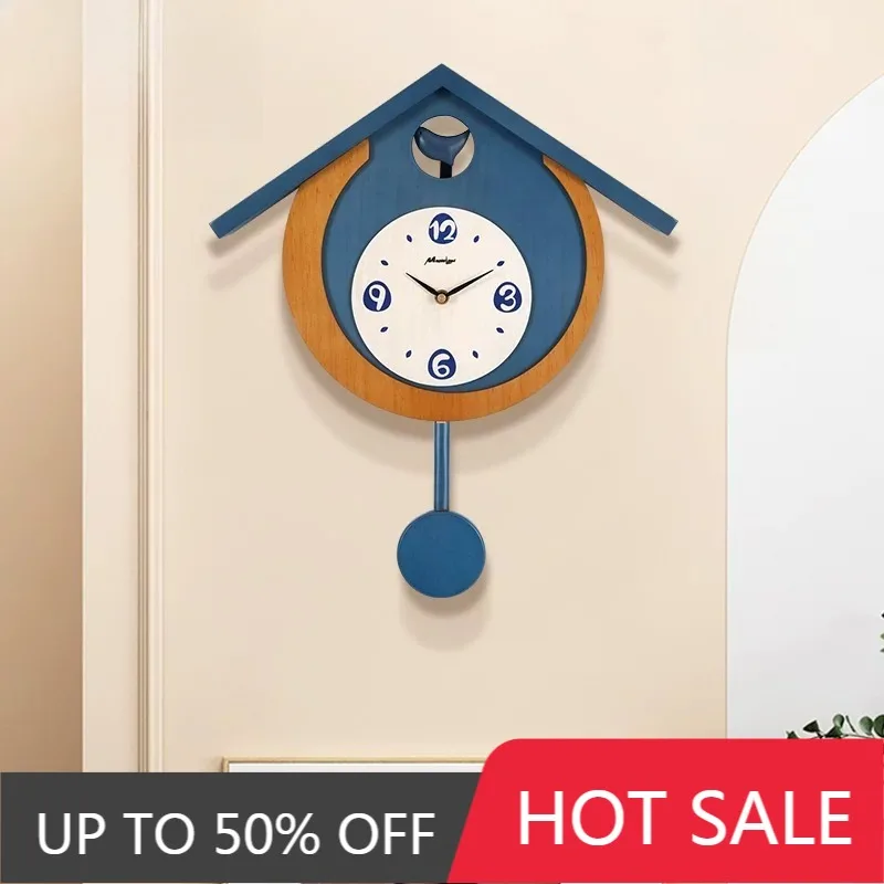 Solid Wood Wall Clock Creative Aesthetic Bird Design Wall Clocks Modern Home Minimalist Luxury Silent Clock Living Room Decor