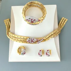 Designer Style Earrings Ring Bracelet Three Layer Necklace Inlay Red Cubic Zircon Snake Serpent Dinner Party Choker Jewelry Sets
