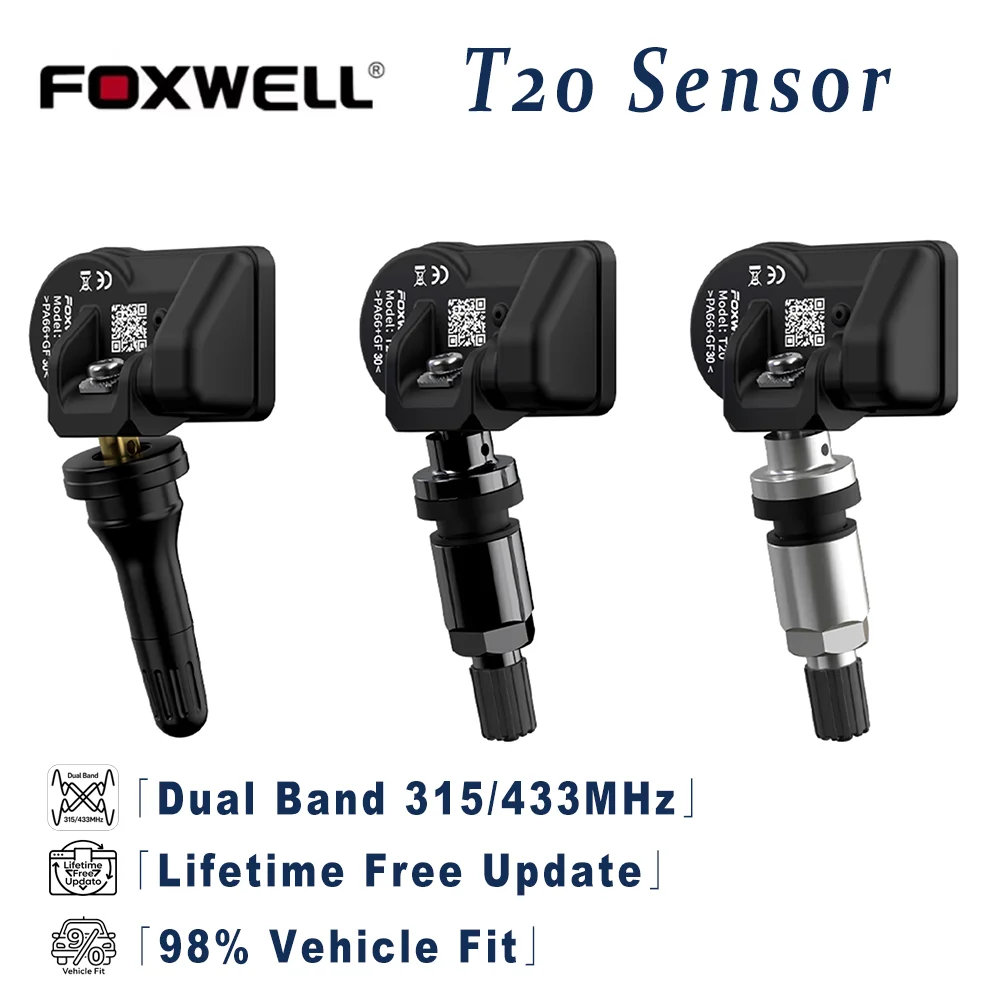 Foxwell T20 TPMS Sensor 315/433MHz Unlimited Programming Tire Pressure Sensor 5-8 Years Battery Life for Toyota Ford 99% Cars