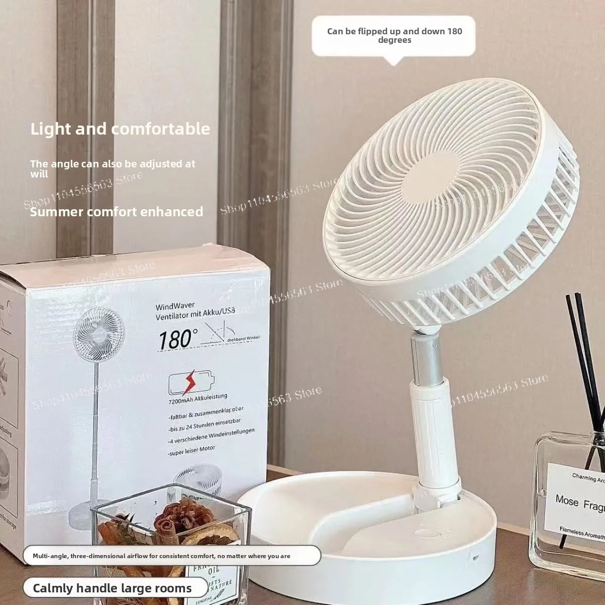 

4-Speed retractable 1-meter high USB charging folding portable mini remote control fan