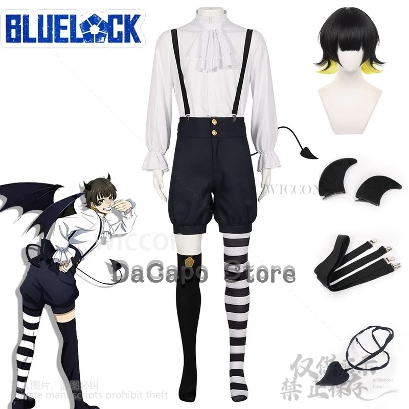 Anime Angel Demon Blue Lock Cosplay Bachira Meguru Costume Horn Wigs Tail For Halloween Christmas Woman Man Customized