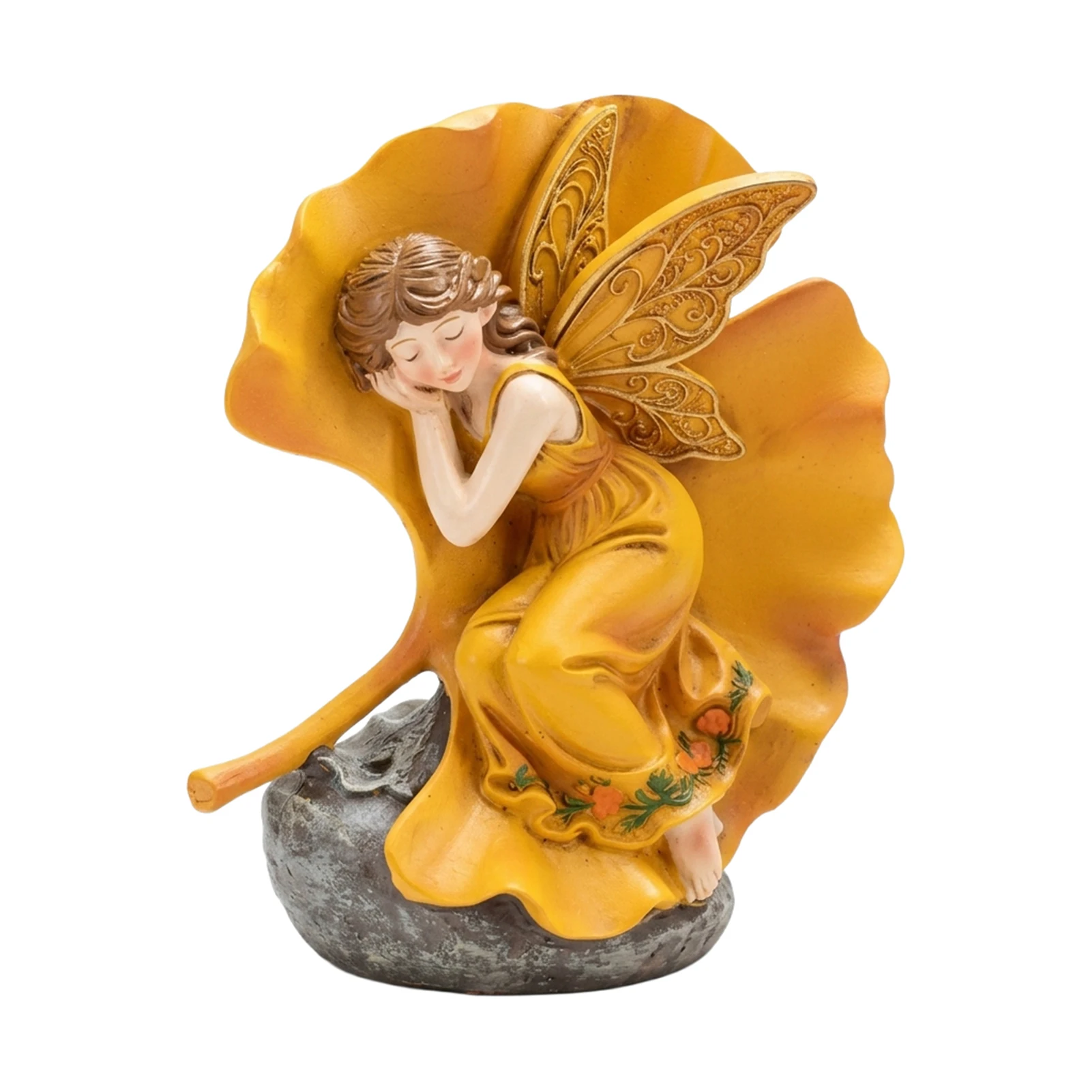 Resin Ginkgo Leaf Fairy Ornament Outdoor Courtyard Decoration Creative Standing Art Craft