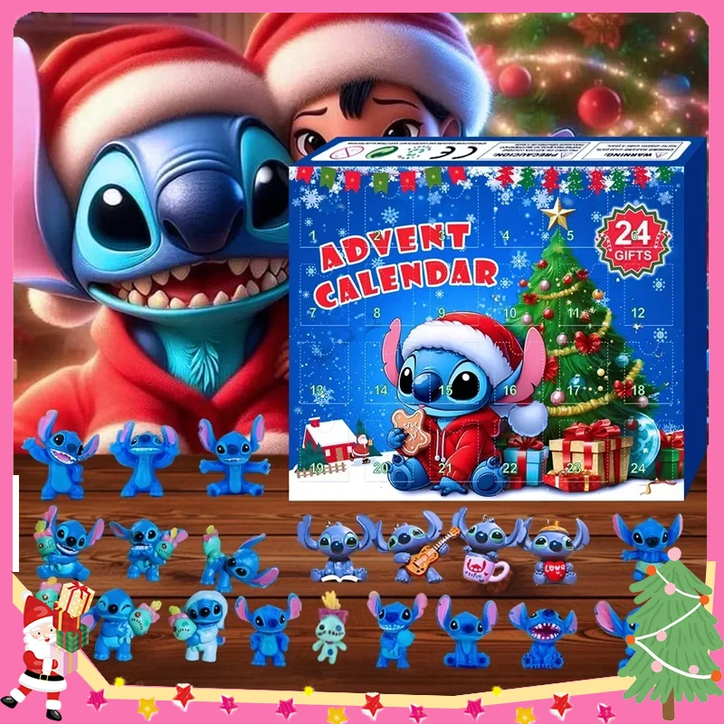 Miniso Accessories Stitch Christmas Advent Calendar Blind Box 24 Days Countdown Model Anime Christmas Gift Kids Toy Gift Box