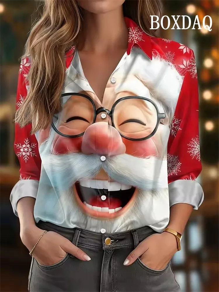 

Women's Christmas Blouse Cute Funny Santa Blouse Elegant Fashioin Long Sleeve Shirt Casual Lapel Holiday Wear Fall Winter Daily