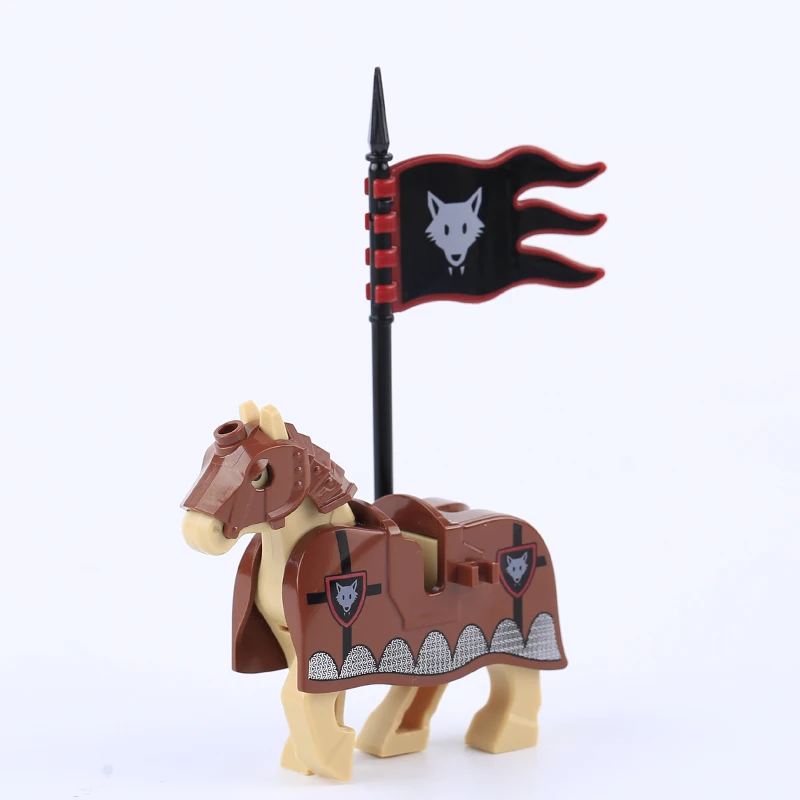 Mittelalterliche Militärburg Kriegspferd Bausteine Grüner Drache Wald Wolf Fledermaus Löwe Ritter Kriegskrieger Zubehör Ziegel Spielzeug