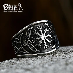 Beier 316L Stainless steel nose viking men ring Norse Amulet Pagan Odin Amulet Vegvisir scandinavian fashion jewelry BR8-751