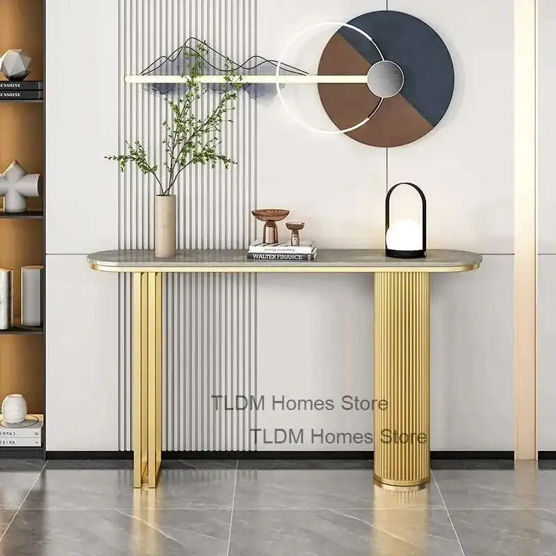 

Italian Slate Console Tables Luxury Curved Wrought Iron Entryway Table Modern Corridor Living Room Decoration Furniture