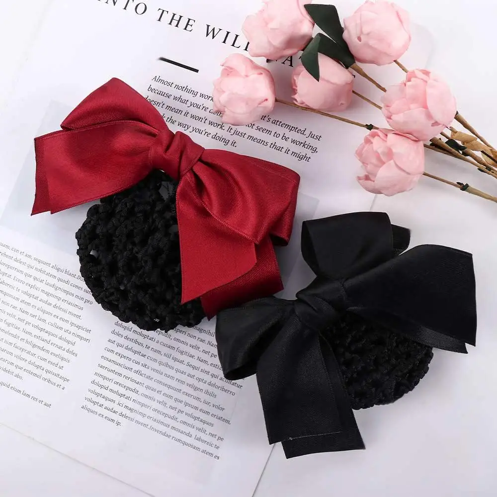 Headwear Elegant Bowknot Nurse For Girls Hotel Ponytail Clip Korean Bun Snood Hairgrips Cover Net Women Spring Clip