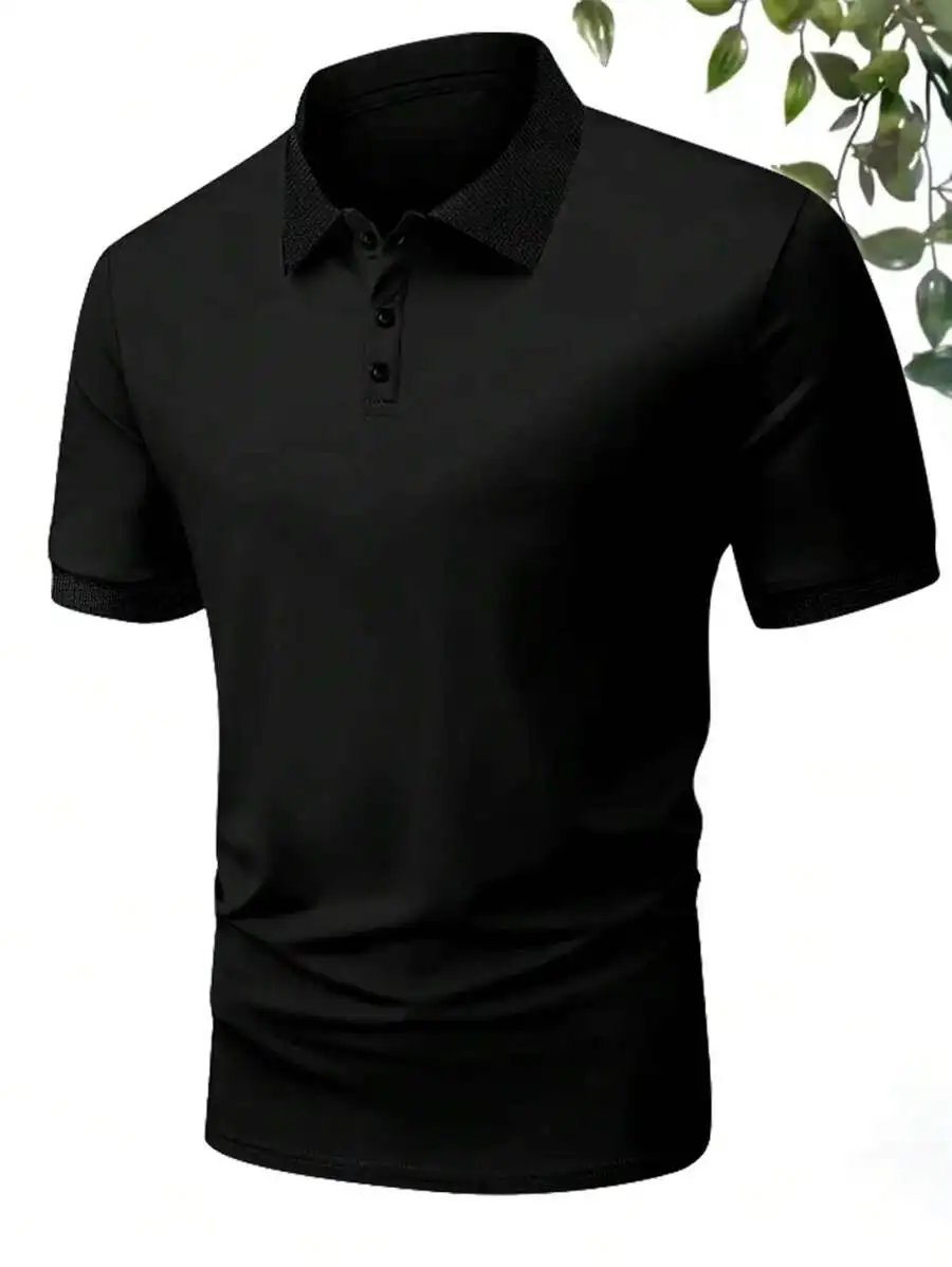

Men's Solid Black Polo Shirt, Minimalist Casual Wear for Everyday