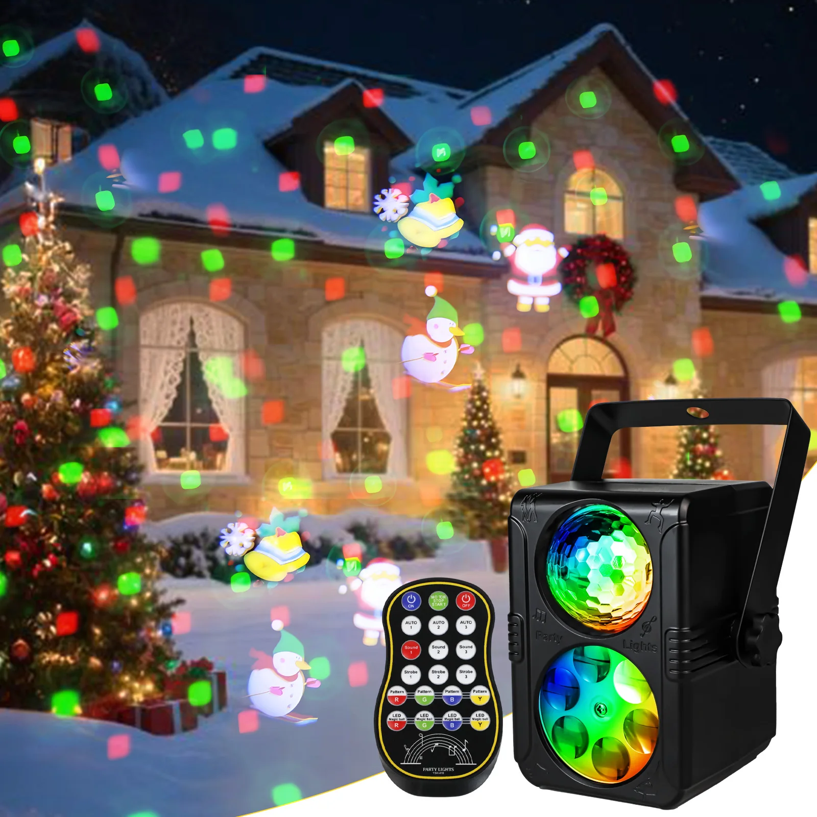 

WUZSTAR movable LED Christmas pattern projection light, 4 colors of magic ball dynamic party light, with remote control