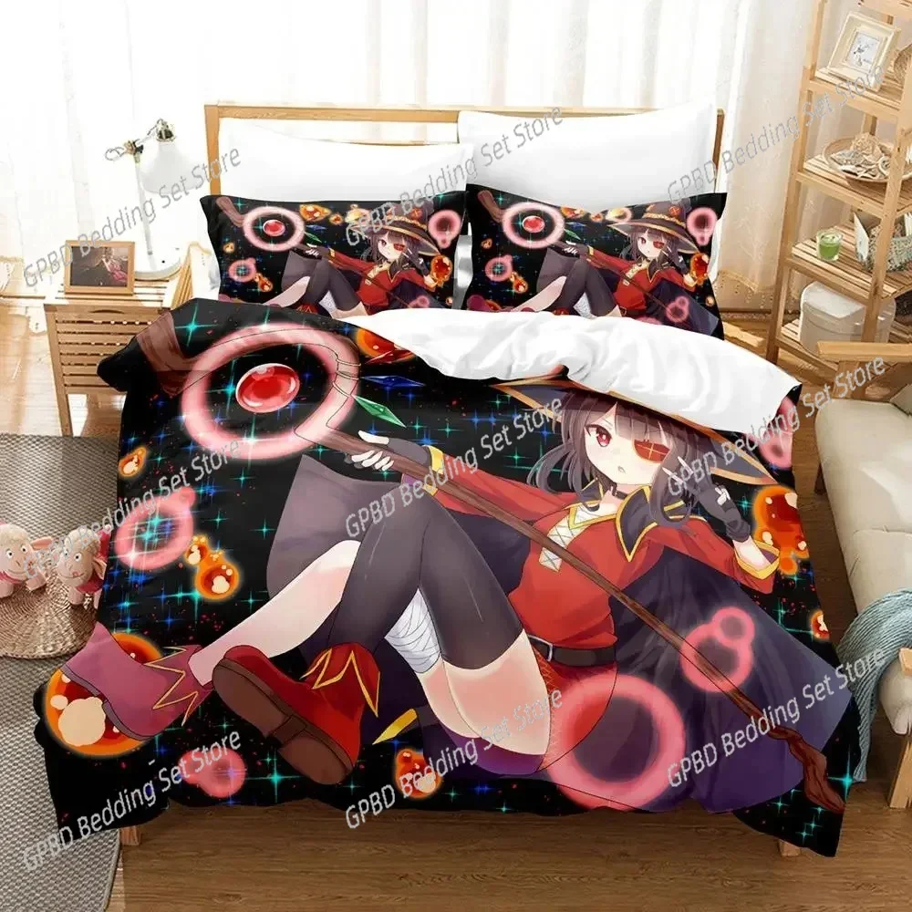 Kawaii Anime KonoSuba 3D Bedding Set Duvet Cover Pillowcases Single Twin Full Queen King Size Home Decor Quilt Boys Gift