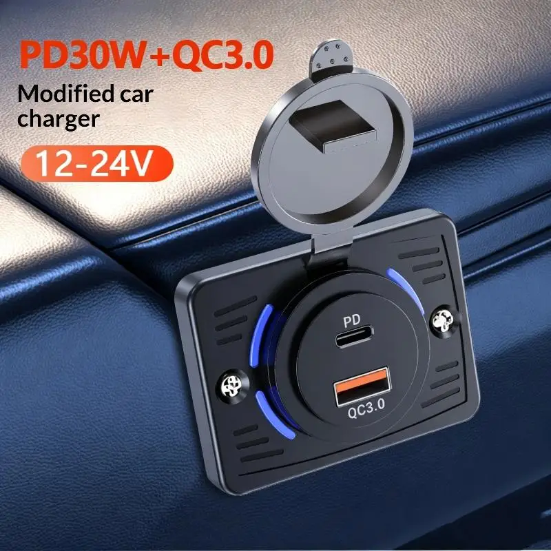 12V‑24V Dual USB Car Charger Socket QC3.0 PD 3.1A Quick Charge With Sliding Cap Outlet Panel Adapter For RV Camper Truck Vehicle