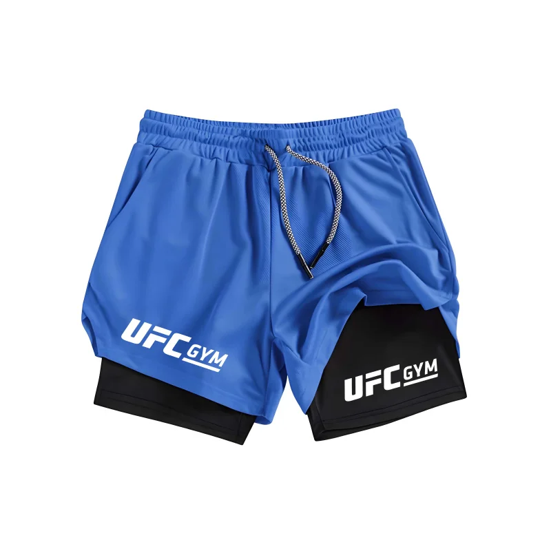 Pantalones Cortos Deportivos 2 en 1 para Hombre, Doble Capa, para Boxeo UFC, Gimnasio, Entrenamiento, Fitness, Correr, Ropa Deportiva Cómoda