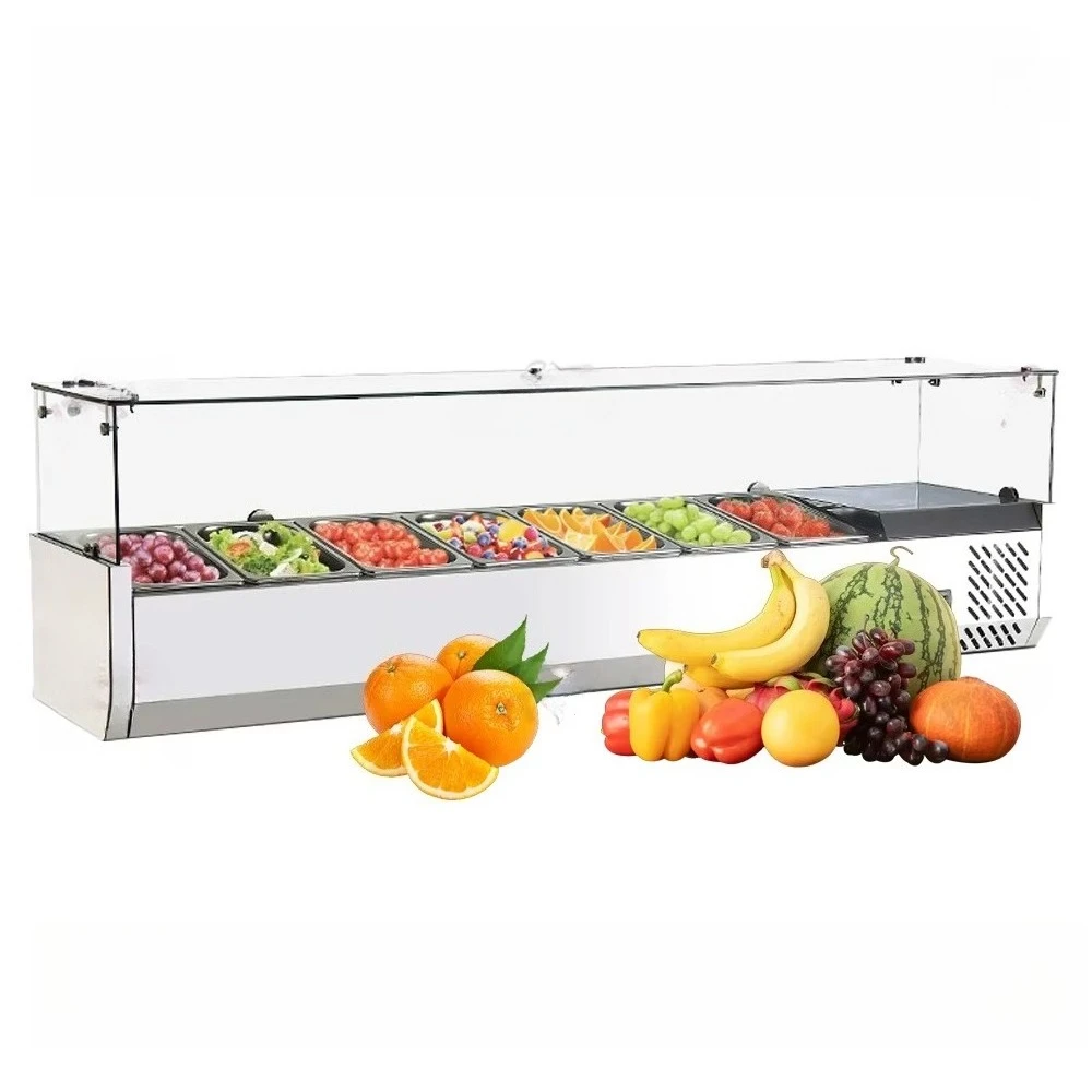 Hot Sale Commercial Stainless Steel Counter Top Mini Buffet Glass Refrigerated Sandwich Display Cooler Containers Salad Bar