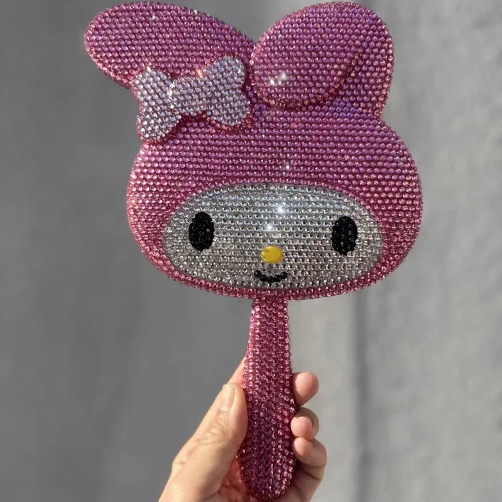 

Kawaii косметическое зеркало с героями мультфильмов, блестящие стразы, милое красивое ручное зеркало с бриллиантами, розовое флип, милые подарки на день рождения