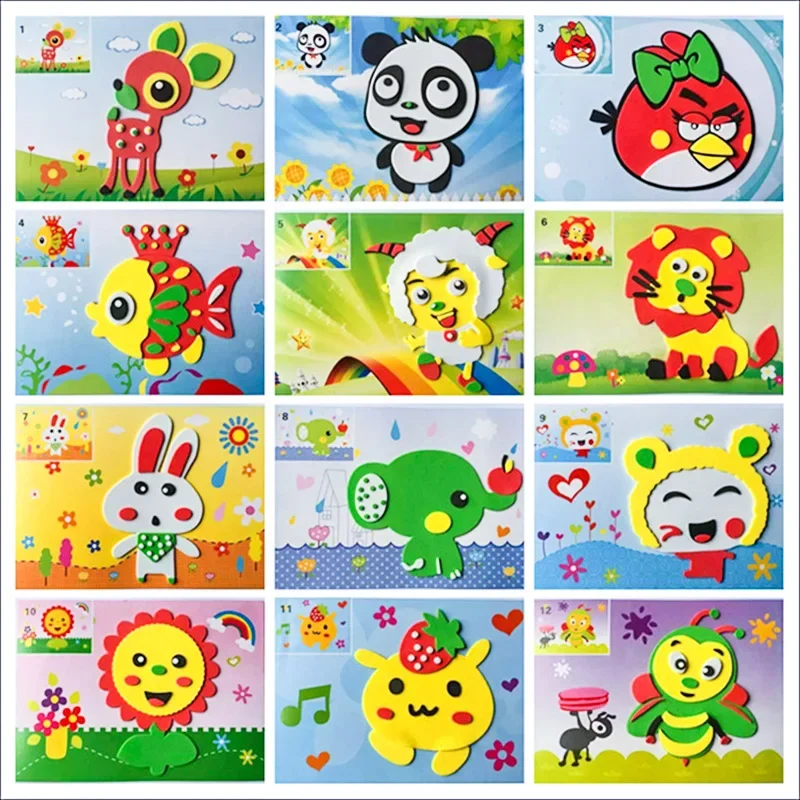 kids craft 3D EVA Foam Stickers Puzzle Cartoon Animal DIY Handmade Early Learning Educational Toys For Children Kids Gift