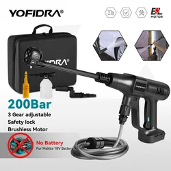 Yofidra 200Bar Brushless High Pressure Car Washer Water Gun 6 IN 1 Cleaning Garden Washing Wash Spray Gun For Makita Battery Pin
