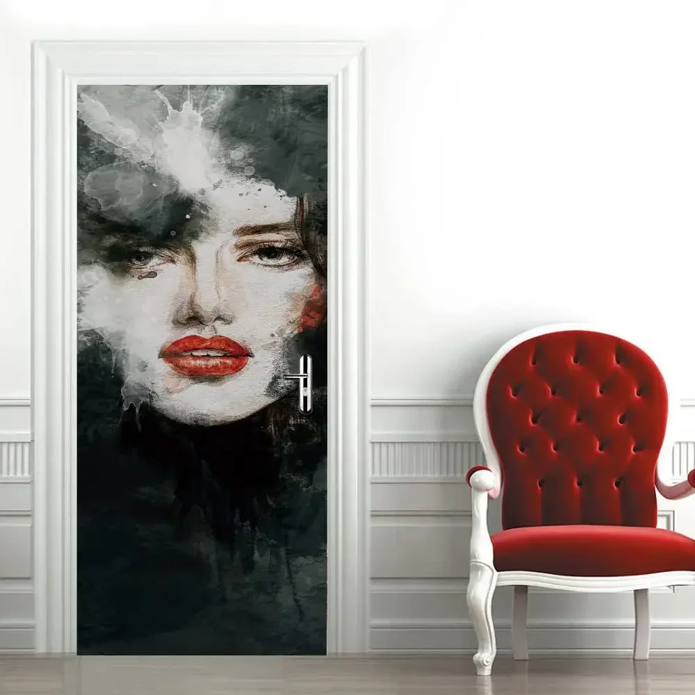 Abstract Portrait Printed Door Sticker Oil Painting Art Wallpaper Decal Removable Self-adhesive Mural Poster Home Bedroom Decor3