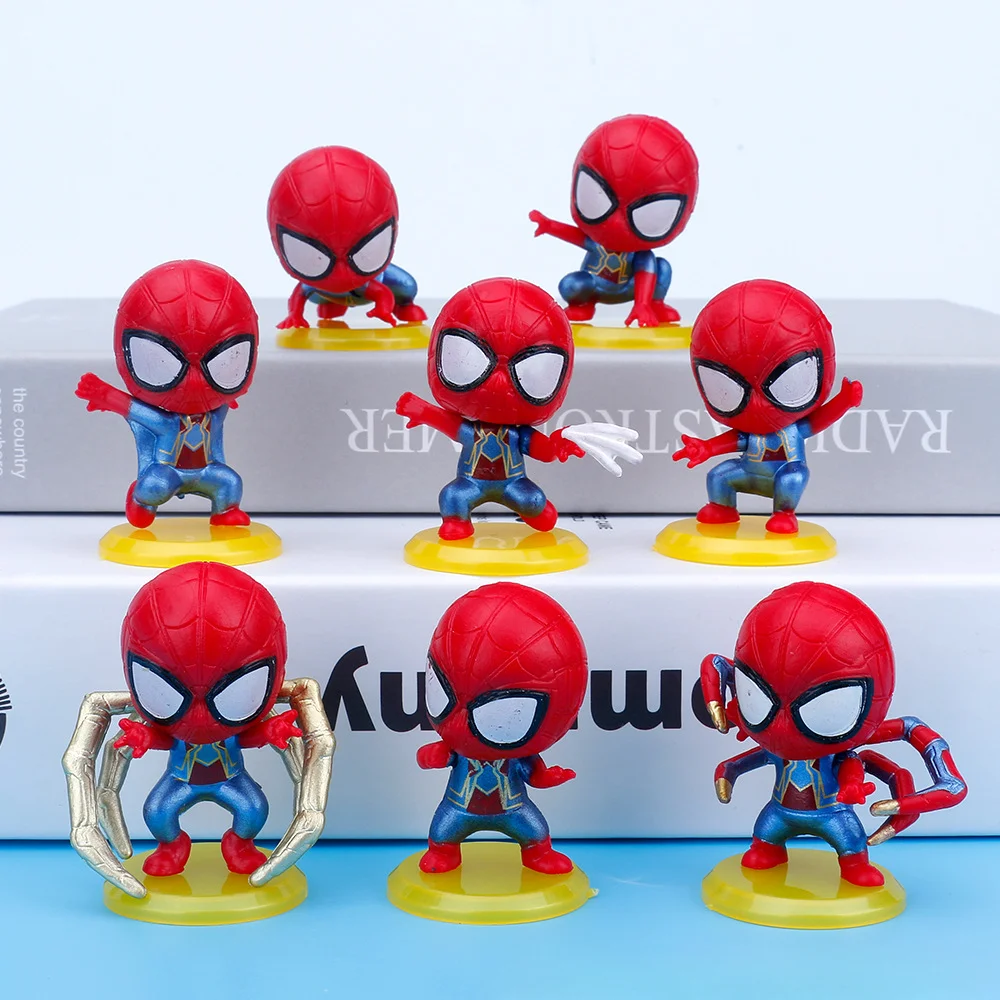 8pcs/Set Spiderman Cartoon Action Figure Toys Cute PVC Figurine Model for Kids Toy Doll Bedroom Car Accessories Decoration Gifts