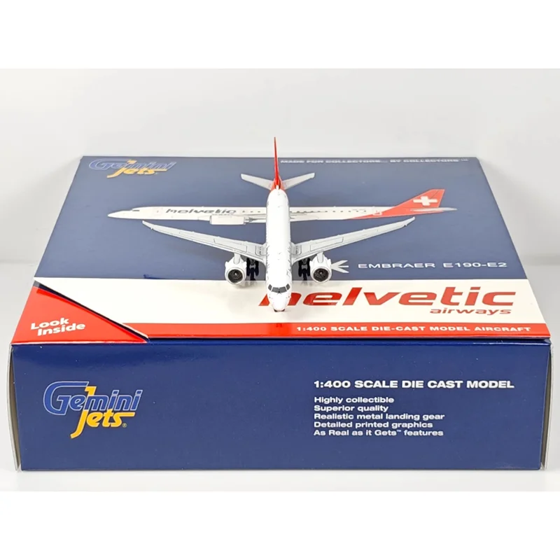 GeminiJets moulé sous pression 1/400 échelle Helviti Air ERJ-190E2 HB-AZC modèle d'avion en alliage décoration d'ornement à collectionner