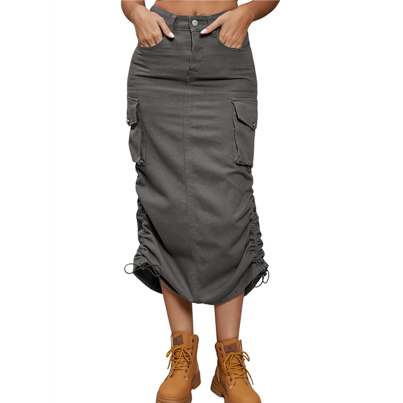 

CGS-Denim Skirt Below Knee Length High Waisted Jean Skirts For Women