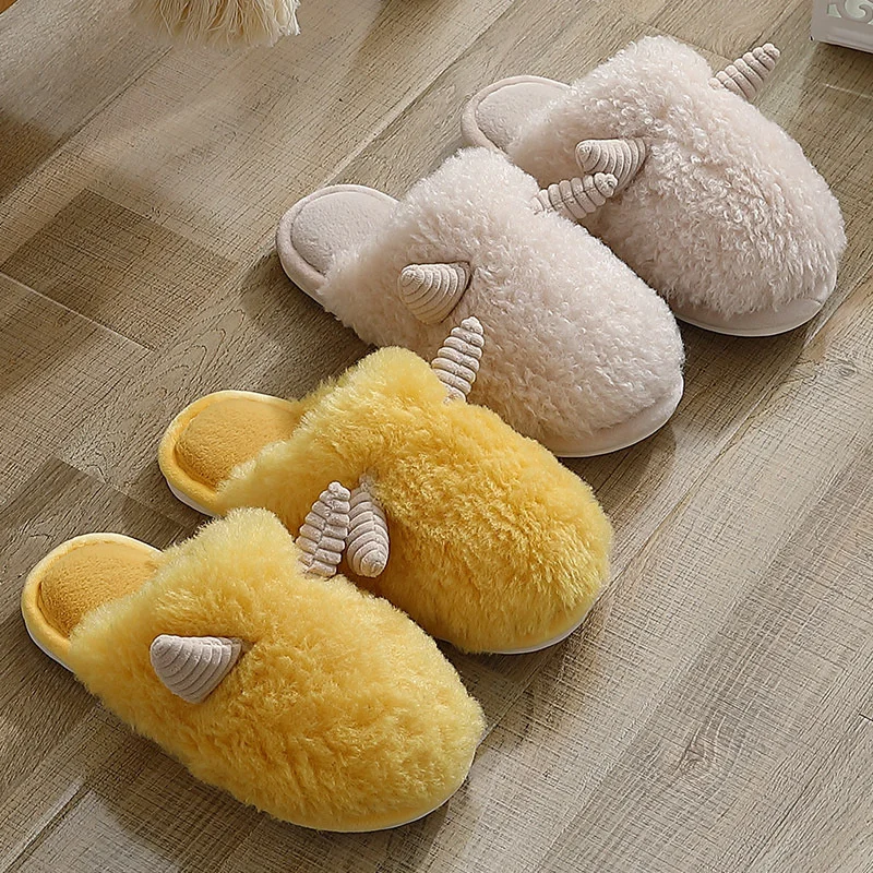 Cotton Home Slippers For Women Winter Couples Plush Slipper Household Anti-skid Warm Cute Sheepskin Wool Slippers For Men