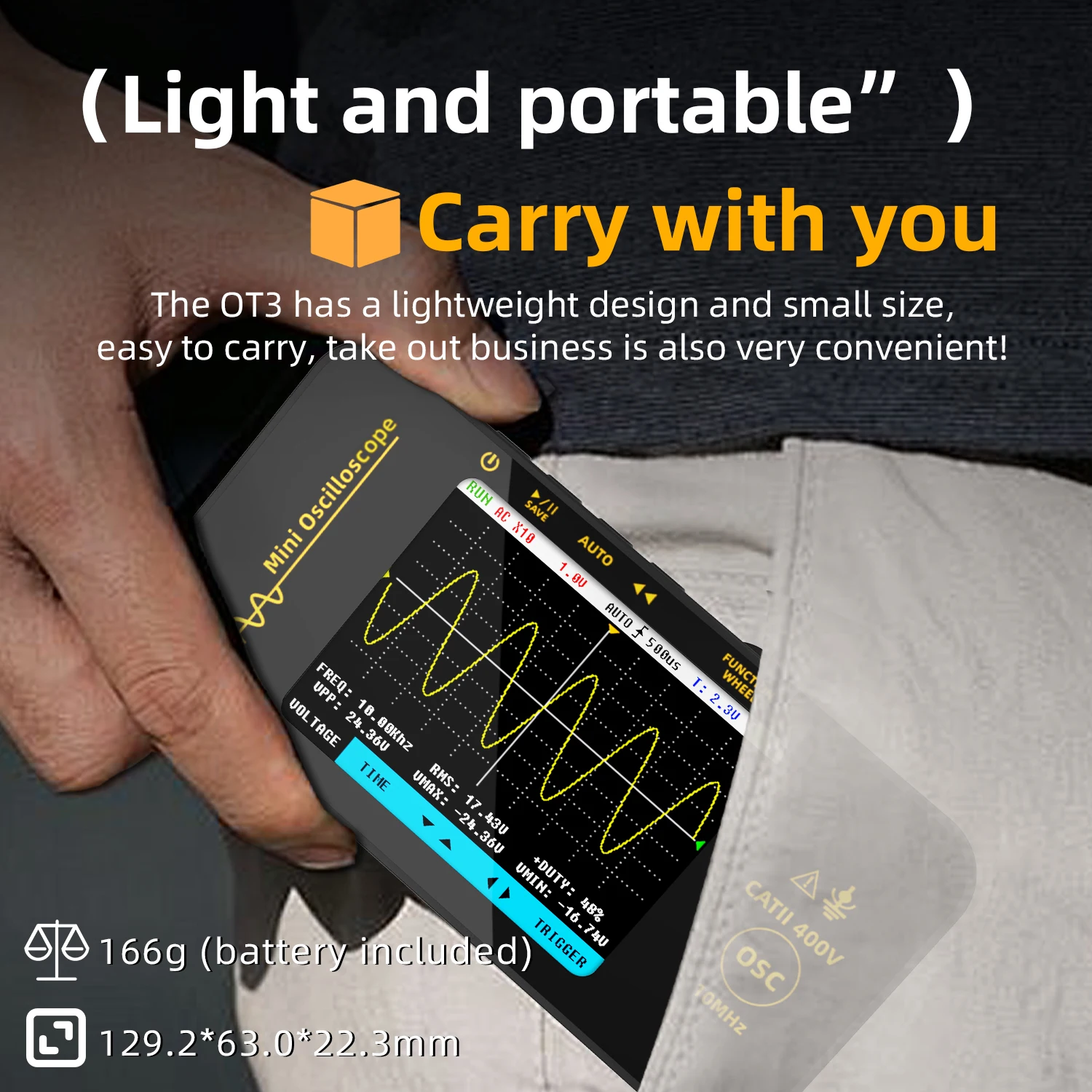 Digital Handheld Oscilloscope Portable 10MHz 48MSa/s 3.2 Inche Color Screen Electronic Repair Test Tool Multi-Waveform Display